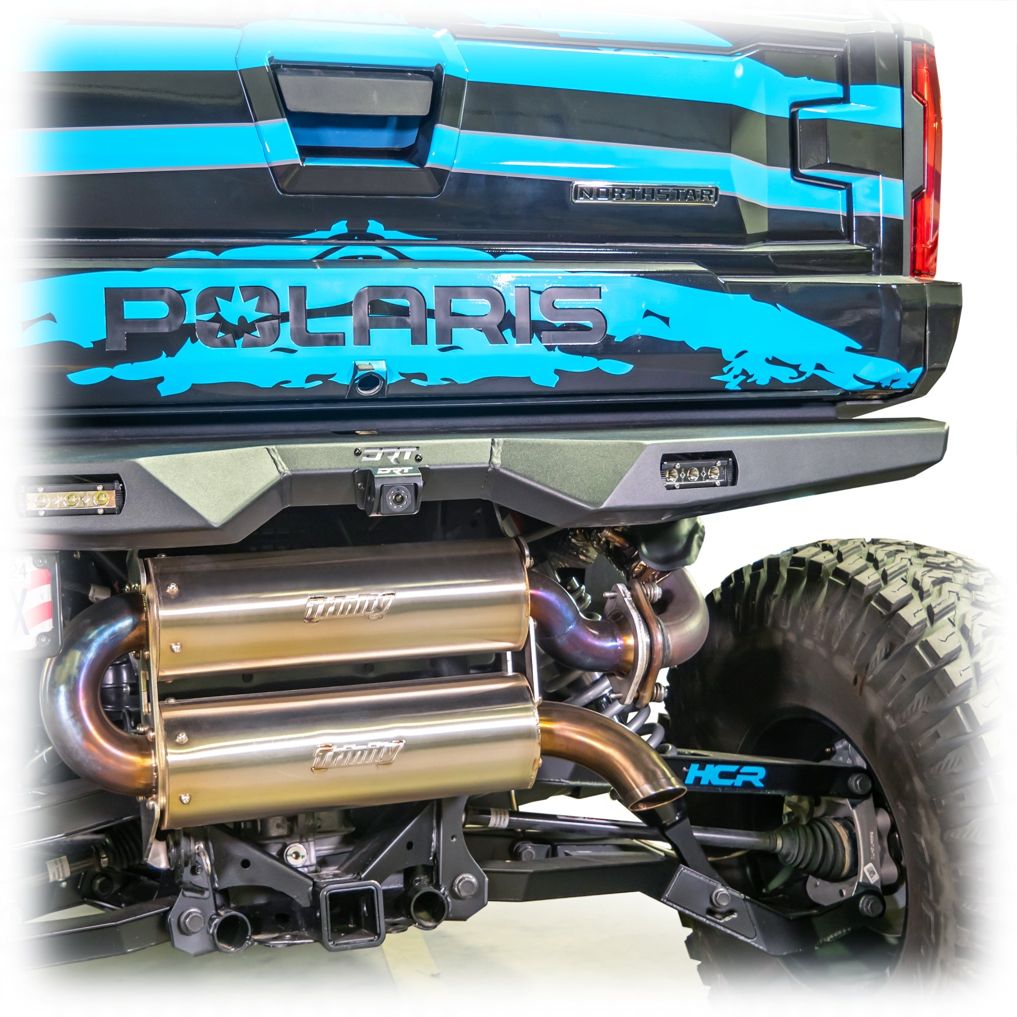 Installed view of a relocated rear camera on Polaris Xpedition