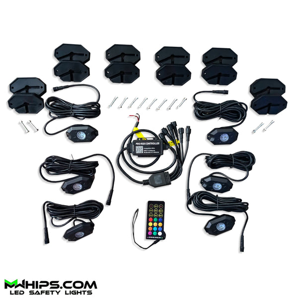 4FT PAIR OF WHIPS +  ROCKLIGHTS T2 BLUETOOTH LED COMBO KIT